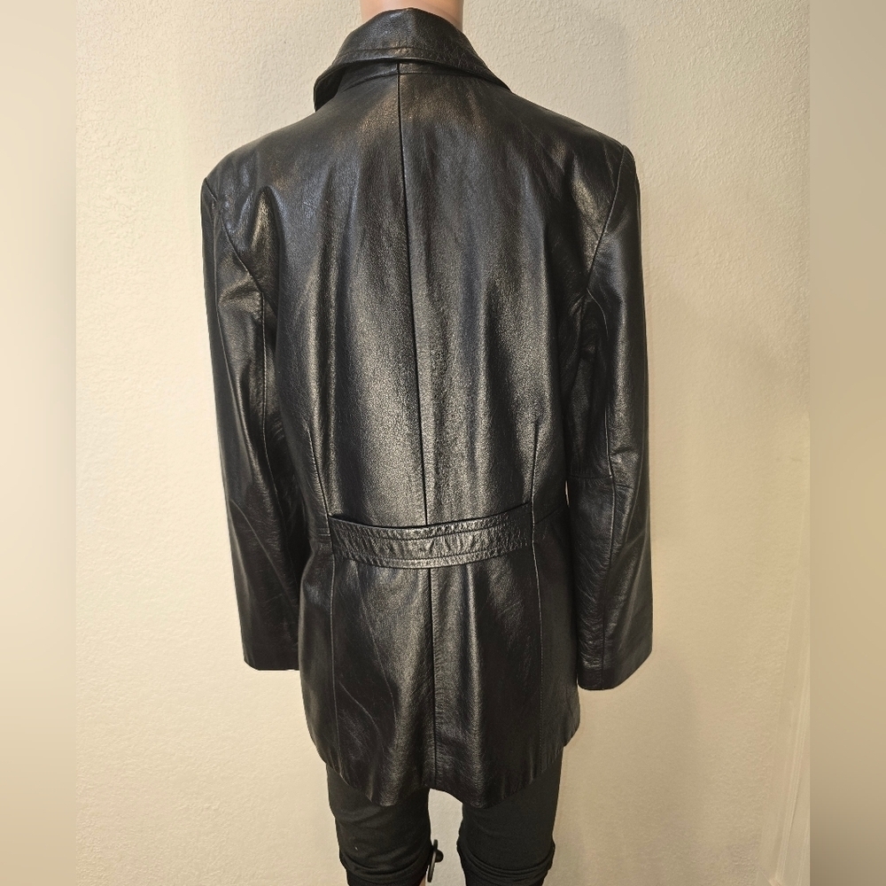 Colebrook Jacket Black Leather Double Breasted Collared Pockets Lined Size S - Picture 4 of 13